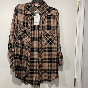 Olivia Grey thin plaid shirt, oversized/long